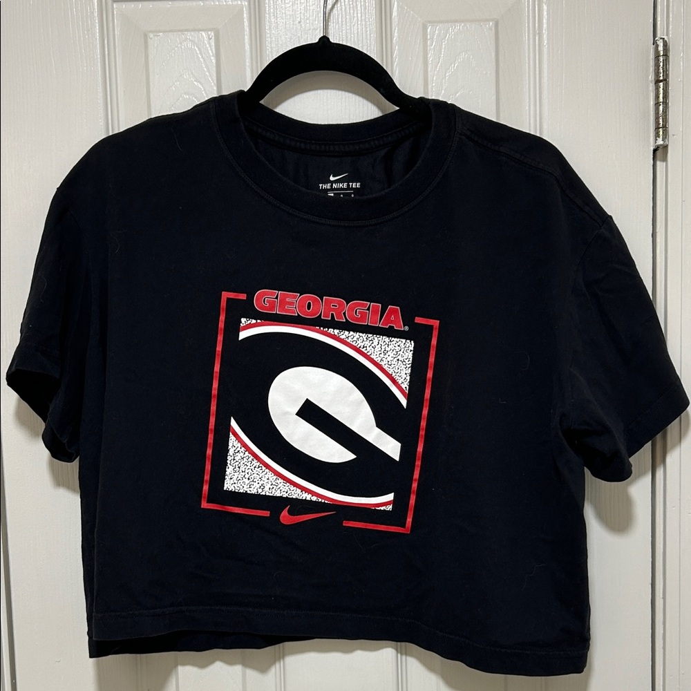 Nike Black Cropped Tee with Red & White Georgia Graphic